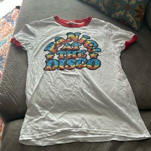 Anvil White Tee with Red Accents and Multicolor Graphic